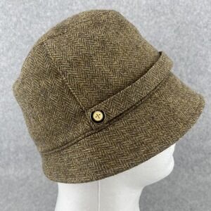 J Crew Hat Cloche Womens S/M Wool Herringbone Tweed Lined Button Fall 17901